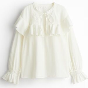 H&M Flounced Ivory Ruffle Blouse Size L NWT